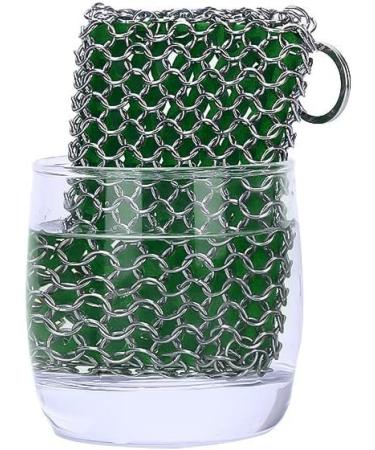 316 Stainless Steel Chainmail Scrubber with Silicone Insert - Green Cast Iron Cleaner - Buy Online on GoSupps.com