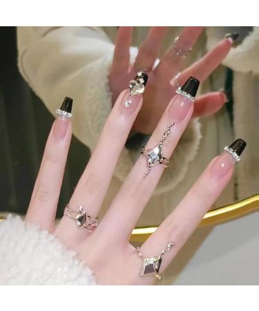 24Pcs/Set Press On Nails Black Crystal Love Chain Style Nail Art Tool Patch False Nails Acrylic Fake Nails Full Cover Nails Tips Artificial Finger Manicure Press on nails for Women and Girls - Buy Online on GoSupps.com