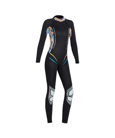 PROTAURI Wetsuit Women 3MM Thicker Neoprene Diving Suit Back Zip Keep Warm in Cold Water, One Piece Full Body Wetsuits Long Sleeves Swimsuit UV Protection for Surfing/Scuba/Snorkeling/Swimming Medium black
