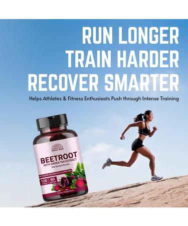 Beetroot Powder Capsules (120 Capsules) -1000 mg | Made with Organic Green Tea & Red Spinach Extract | Beetroot Powder Capsules | GMO Free, Gluten Free, Vegan | 60 Days Supply - Buy Online on GoSupps.com