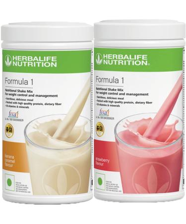 Herbalife Formula 1 Nutritional Shake Mix - Pack of 02 500 Grams each - Herbalife Shake for Weight Control and Management - Herbalife Protein Powder Meal Replacement (Banana Caramel Strawberry) Banana Caramel Strawberry