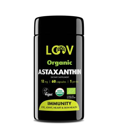 Natural Organic Astaxanthin 12mg  60-Day Supply  Max Strength Antioxidant  Eye, Joint, Skin, Immunity  from Microalgae  Non-GMO, Vegan, Sustainable 12 mg
