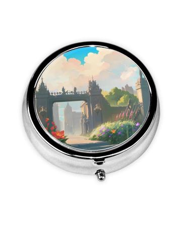 Outside The Castle Gateround Pill Box 3 Compartments Round Pill Box Organizer for Purse Or Pocket Portable Travel Pill Box