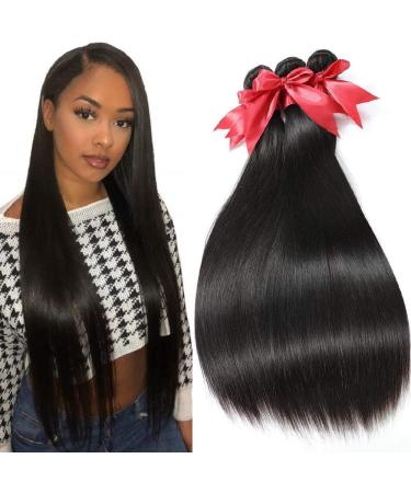 10A Human Hair Bundles Brazilian Straight Hair Bundles (20 22 24) 100% Unprocessed Virgin Weave 3 Bundles Human Hair Raw Remy Hair Bundles Natural Black 20 22 24 3 bundles