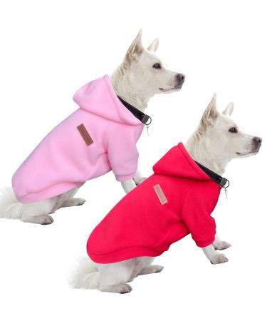 Hualisiji dog sweater christmas dog hoodie dogs sweatshirt chihuahua sweater warm and light with a soft texture easy to wear and light colors (M pink+red) m 2PCs pink+red