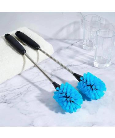 Food-grade Nylon Bristles Scrub Brush Glass Ceramic Bottle Cleaner Long Handle Cup with Stainless Steel Blue - Buy Online on GoSupps.com