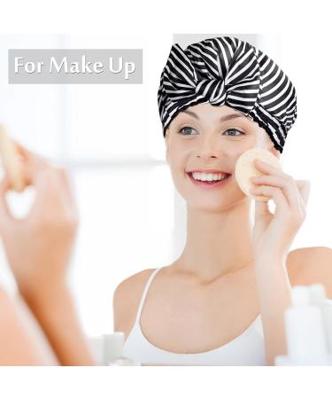 2-Piece Waterproof Shower Caps for Women | Reusable Elastic Hair Hoods - Perfect for Long Short & Curly Hair (Palm Leaf & Stripes) - Buy Online on GoSupps.com