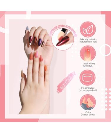 Mirror Chrome Nail Powder Set - 6 Metallic Rose Gold Shades with Sponge Sticks for Nail Art - 1g/Jar G-Orange - Buy Online on GoSupps.com