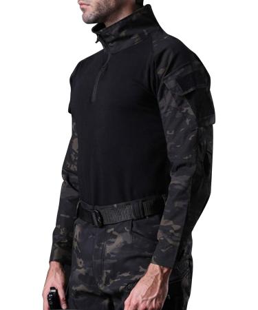 Men's Military Tactical Long Sleeve Shirt | Camouflage Hunting Combat T-Shirt | Rapid Dry Outdoor 1/4 ZIP Airsoft Tops - XS Schwarz - Buy Online on GoSupps.com