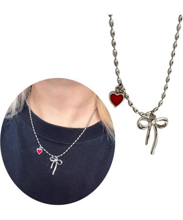Shop OralGos Vintage Heart Bow Pendant Necklace | Cute Choker Pearl Collar Fashion Clavicle Chain - International Shipping Available - Buy Online on GoSupps.com