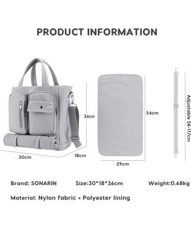 SONARIN Large Capacity Waterproof Baby Nappy Changing Tote Bag with Changing Mat - Grey - Buy Online on GoSupps.com