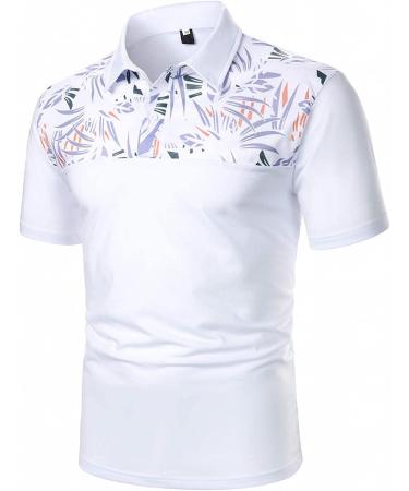 Men's Dry Fit Fashion Polo Shirt - Short Sleeve Collared T-Shirt - Color Block Sports Golf Polo - Z01 White - Size Large - Buy Online on GoSupps.com