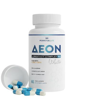 PERPETUA.LIFE AEON Longevity Complex White, Supplement with Curcumin, NMN (Nicotinamide Mononucleotide), AKG, Glycine & Taurine, Supports Healthy Aging, Energy & Immune System, Vegan, 60 Capsules