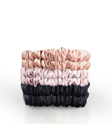 6 Pcs Silk Skinnie Scrunchies Set in Black, Pink, and Nude | Soft & Comfortable Hair Accessories for Women and Girls - Frizz Prevention and Ponytail Holders - Buy Online on GoSupps.com