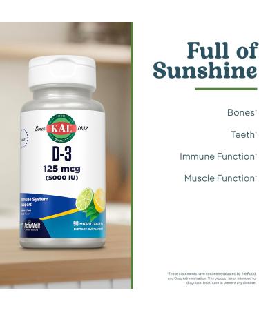 KAL Vitamin D-3 5000 IU ActivMelt and GABA L-Theanine Stress B Lozenge Bundle - 90 Instant Dissolve Natural Lemon Lime Flavor Micro Tablets and 100 Natural Mango Tangerine Flavor Lozenges - Buy Online on GoSupps.com