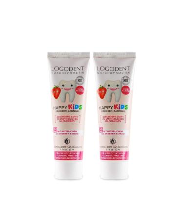 Logodent children toothed strawberry (2x50 ml) natural combination of active ingredients from strawberry aroma and organic family organic toothpaste vegan fluoride-free natural cosmetics