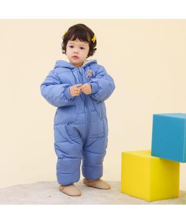 Minizone Baby Snowsuit Winter Romper | 12-18 Months Blue Jumpsuit for Girls Boys | Cotton Hooded Outfit with Cartoon Rabbit Design - Buy Online on GoSupps.com