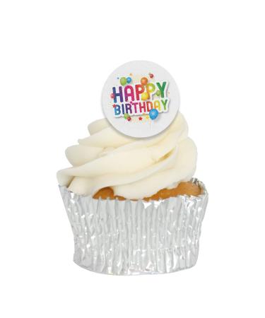 Edible Wafer Happy Birthday Pre-Cut Cupcake Toppers - 24pc