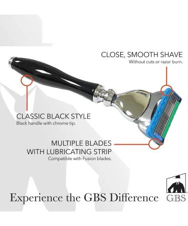 Buy G.B.S 4 Piece Shaving Set - Black Handle Razor Synthetic Brush Stand & Sandalwood Cream - Premium Grooming Kit for Men | International Shipping Available - Buy Online on GoSupps.com