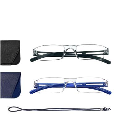 Hubeye 2-pack frameless reading glasses light and convenient anti-blue light reading aid for women men with glassesholster 2.25 black/blue 2.25 diopters