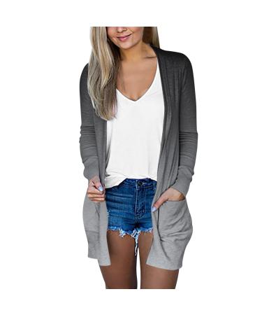 Long Shirt Outerwear Top Thin Warm Knitted Coat Women's Blouse V-Neck Shirt Tunic Long Women's Tunic Women's Shirt Casual Checked Shirt Women's Winter Chunky Knit Jacket H-grey L