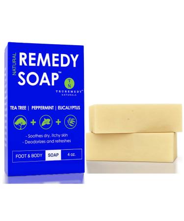 Truremedy Naturals Remedy Natural Tea Tree Oil Soap Bar for Men/Women (Pack of 2) - w/Peppermint & Eucalyptus - Face & Body Soap for Acne Body Odor Skin Irritations & All Skin Types 4 Ounce (Pack of 2)