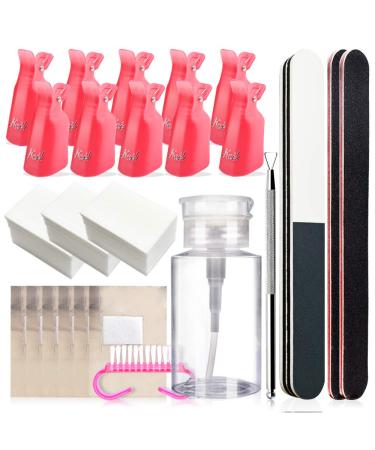Gel Nail Polish Remover Kit for Acrylic/UV Gel/Soak-Off Polish Removal  Gel Nail Polish Remover Nail Clips with Lint Free Nail Wipes Remover Pads /Acetone Pump Dispenser/Foil Wraps/Pusher/Brush Pink