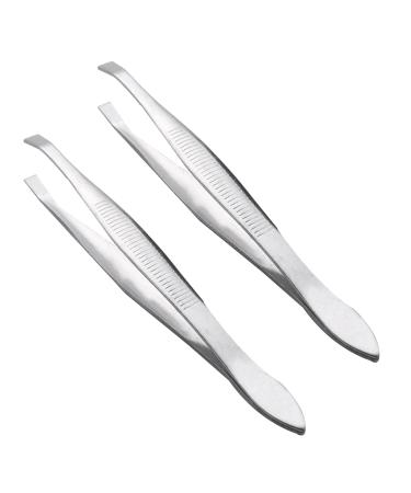 Balawin 2X Silver Tone Slanted Flat Tip Metal Hair Eyebrow Tweezer Cosmetic Tool for Lady