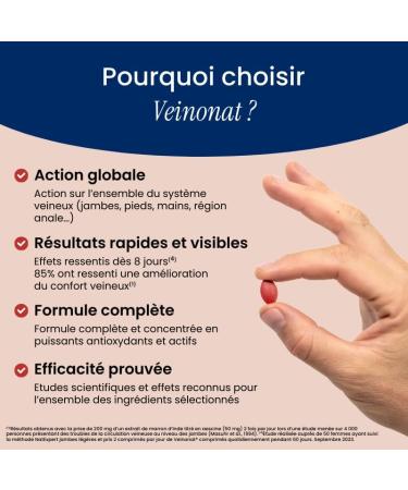 Laboratoire NaturAvignon Veinonat Tablets | Venous Circulation & Heavy Legs | Horse Chestnut + Grape Seed + Fragon + Melilot | Active Proven Effectiveness | 60 Tablets (30 Days) - Buy Online on GoSupps.com