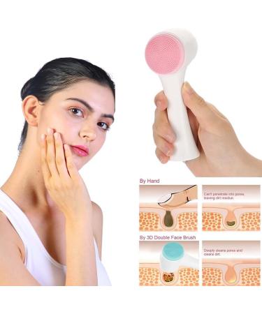 Double Sided Facial Cleansing Brush | Exfoliating & Massage Soft Bristles | Silicone Pore Cleaner for Blackheads, Acne | Multi-Purpose Wet/Dry | Pink - Buy Online on GoSupps.com