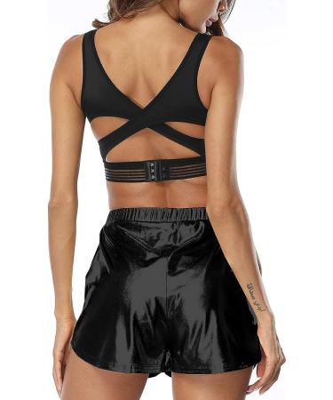 Haola Women's Shiny Metallic High Waist Shorts | Summer Yoga & Dance Wear | Black | Small - Buy Online on GoSupps.com