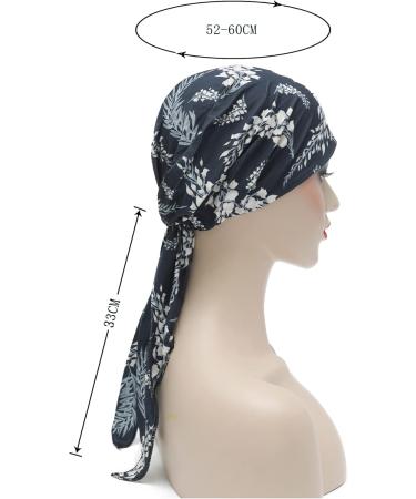 ZLYC Women's Chemo Turban Cap - Pre-tied Headscarf & Headwraps - Lightweight Navy Leaves Hat for Cancer Care & Fashion - Buy Online on GoSupps.com