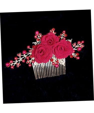 MERRYHAPY Rose Hair Comb Wedding Hair Accessories for Brides Wedding Hair Side Comb Bridal Hair Side Comb Rose Head Decor Hair Comb Clip Hair Decoration Rose Hair Decor Zinc Alloy Red - Buy Online on GoSupps.com