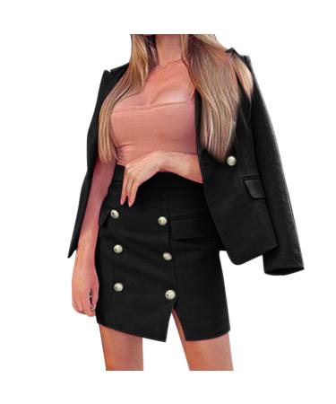 Women's 2024 Fashion 2 Piece Blazer Sets Open Front Blazers 8 Pant Suit Set Dressy Casual Ruched Sleeve Jackets 1996-sasnx-black-e L