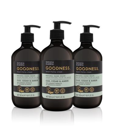 Baylis & Harding Goodness Oud Cedar & Amber Natural Hand Wash 500 ml (Pack of 3) - Vegan Friendly 500 ml (Pack of 3) Oud Cedar & Amber