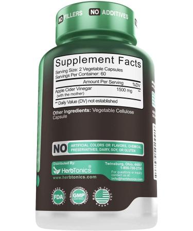 High Strength Raw Apple Cider Vinegar Capsules - 120 Count | Herb Tonics - Buy Online on GoSupps.com
