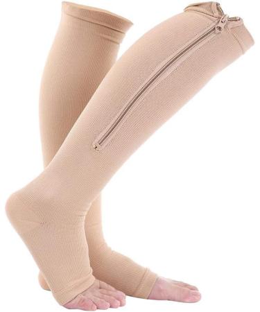 Compression Socks for Sports | Open Toe Calf Knee Support - Boost Blood Circulation Reduce Swelling Perfect for Tired Legs (Nude S-M) - Buy Online on GoSupps.com