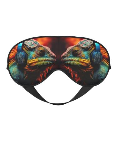 Chameleon Listen Music Print Double Sided Eye Mask Blackout Eye Mask All Night Sleep Eye Mask for Women Men