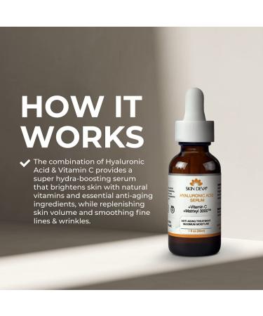 Skin Deva 1 oz Vitamin C + Hyaluronic Acid Serum + Matrixyl 3000 Anti Aging | Collagen Boost, Dark Spot Corrector, Anti Wrinkle | Facial Serum - Buy Online on GoSupps.com