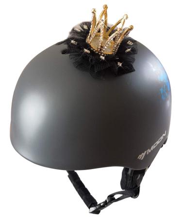 3T-sister Helm Krystal Golden Crown with black lace for ski helmet bicycle helmet motorcycle helmet everywhere reusable Velcro design