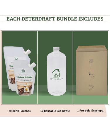 DETERDRAFT Tonka Beans & Vanilla Fabric Conditioner Eco Fabric Softener with 2x Refill Pouches 1x Reusable Eco Bottle Approx. 40 Washes (1450 ml) Biodegradable and Vegan 3 Piece Set - Buy Online on GoSupps.com