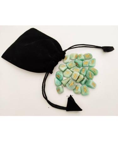 Sharvgun Amazonite Rune Stone Set 25 pi ces avec tableau en bois MDF runique grav lettrage symbolique pa en velours noir/rouge pochette incluse bo te cadeau - Buy Online on GoSupps.com