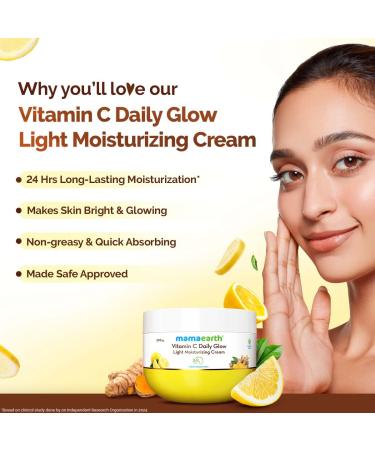 MAMAEARTH Vitamin C Daily Glow Light Moisturizing Cream with Vitamin C & Turmeric 200g | For Face Hand & Body | 24H Moisturization | Quick Absorbing Non-Greasy | Soft Moisturizer - Buy Online on GoSupps.com