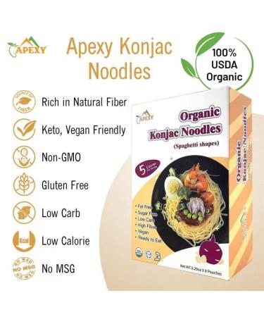 Apexy Organic Shirataki Konjac Noodle Spaghetti 53.6oz - 8 Pouches, Healthy Low Calorie, Low-Carb, Gluten-Free, Vegan, Keto & Paleo-Friendly Pasta - Buy Online on GoSupps.com