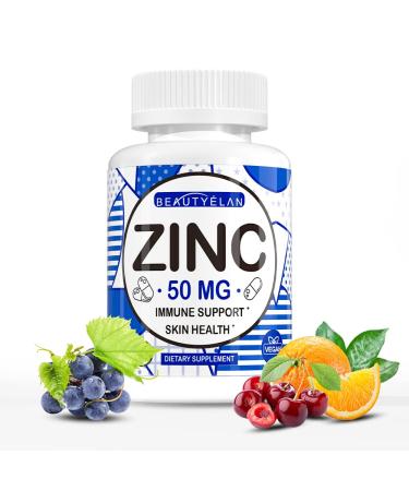 Zinc Supplement 50mg Immune Support - Beautyelan Vitamin A and C for Skin Health Vegan Non-GMO Gluten Free Immunity System for Women Men 60 Capsules