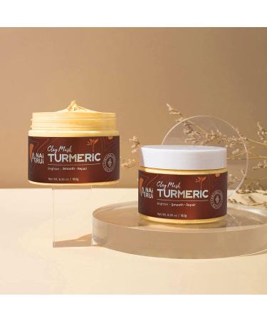 Turmeric Clay Mask with Vitamin C & E - 6.35 oz Facial Mask + Brush | Nourishing Aloe Vera - Buy Online on GoSupps.com