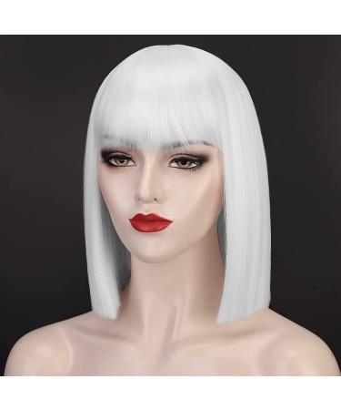 Entranced Styles Short White Wig with Bangs - Heat Resistant Bob Wig for Women | Cosplay & Halloween Party Use - Buy Online on GoSupps.com