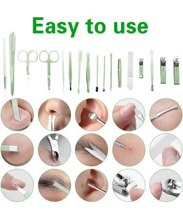 Manicure Set and Nail Clippers Set - 22-in-1 Premium Stainless Steel Beauty Tool Kit Perfect for Pedicure Home Office and Travel with Elegant Gift Box (Green) - Buy Online on GoSupps.com