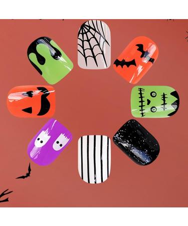 Halloween Nails Full Glossy Nails For Women Halloween False Nails Short Square Fake Nails False Nails With Spider Web Bat Ghost Glossy Design For Women Girls - Buy Online on GoSupps.com