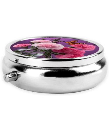 Beautiful Purple Butterfly Floral Round Pill Box | 3 Compartment Travel Medicine Organizer | Decorative Portable Pill Case for Vitamins - Buy Online on GoSupps.com